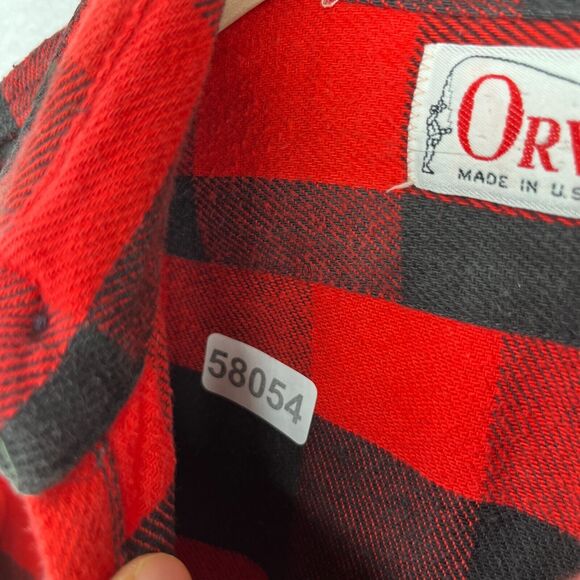 ORVIS Shirt Men M Wool Blend Flannel Buffalo Check Button Up Shacket Red USA VTG - Picture 14 of 14